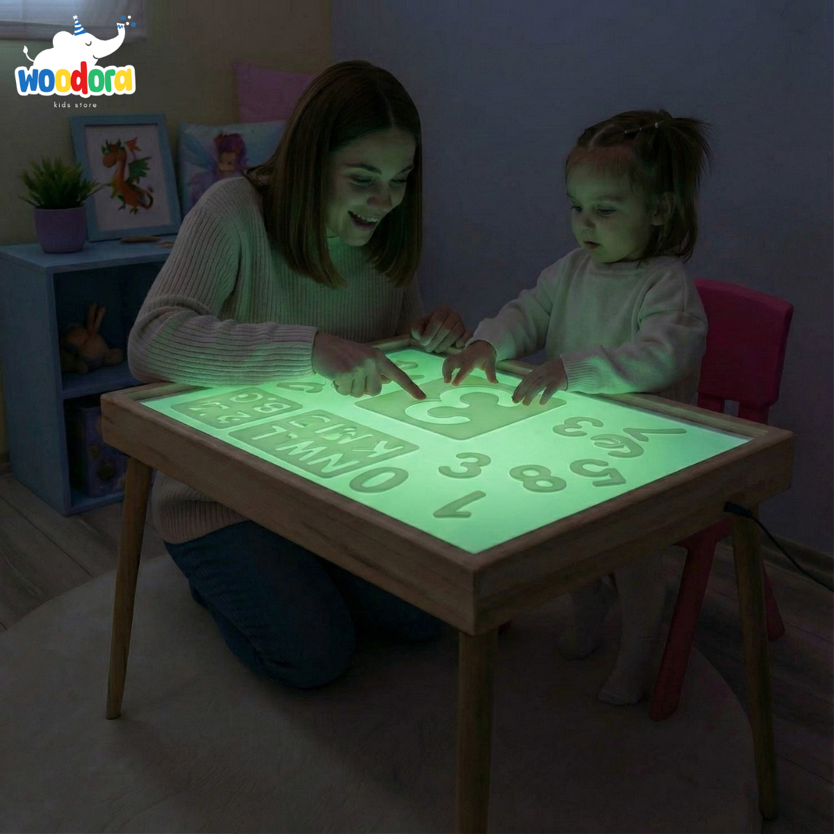 Montessori Ahşap Işıklı Kolay Öğrenme Masası (Polar Kılıf Hediyeli)
